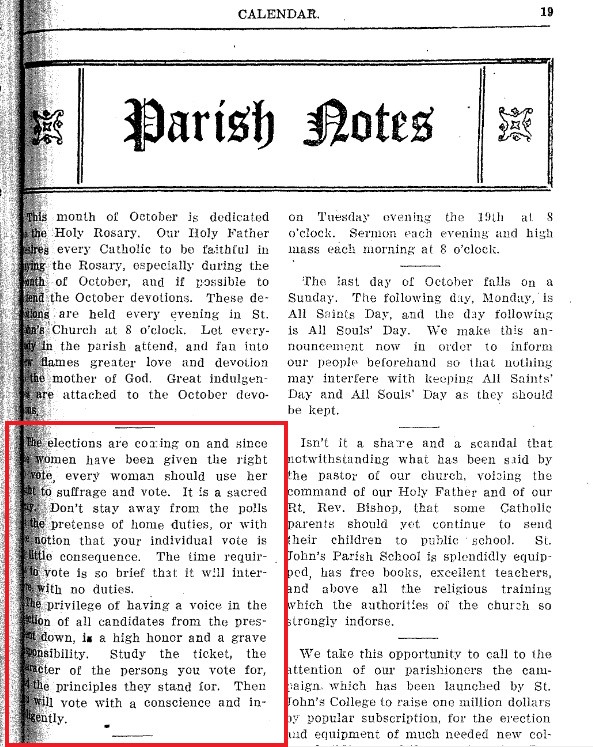 SJUarchives's tweet photo. Register to Vote!!! The deadline to register in NY is Oct 9. Exactly 100 years ago, in Oct 1920, the Church of St. John the Baptist connected to @StJohnsU told their parishioners, especially the women about to vote for the first time, to make sure to vote! #stjohns150 #VOTE https://t.co/5I86jN3WK9