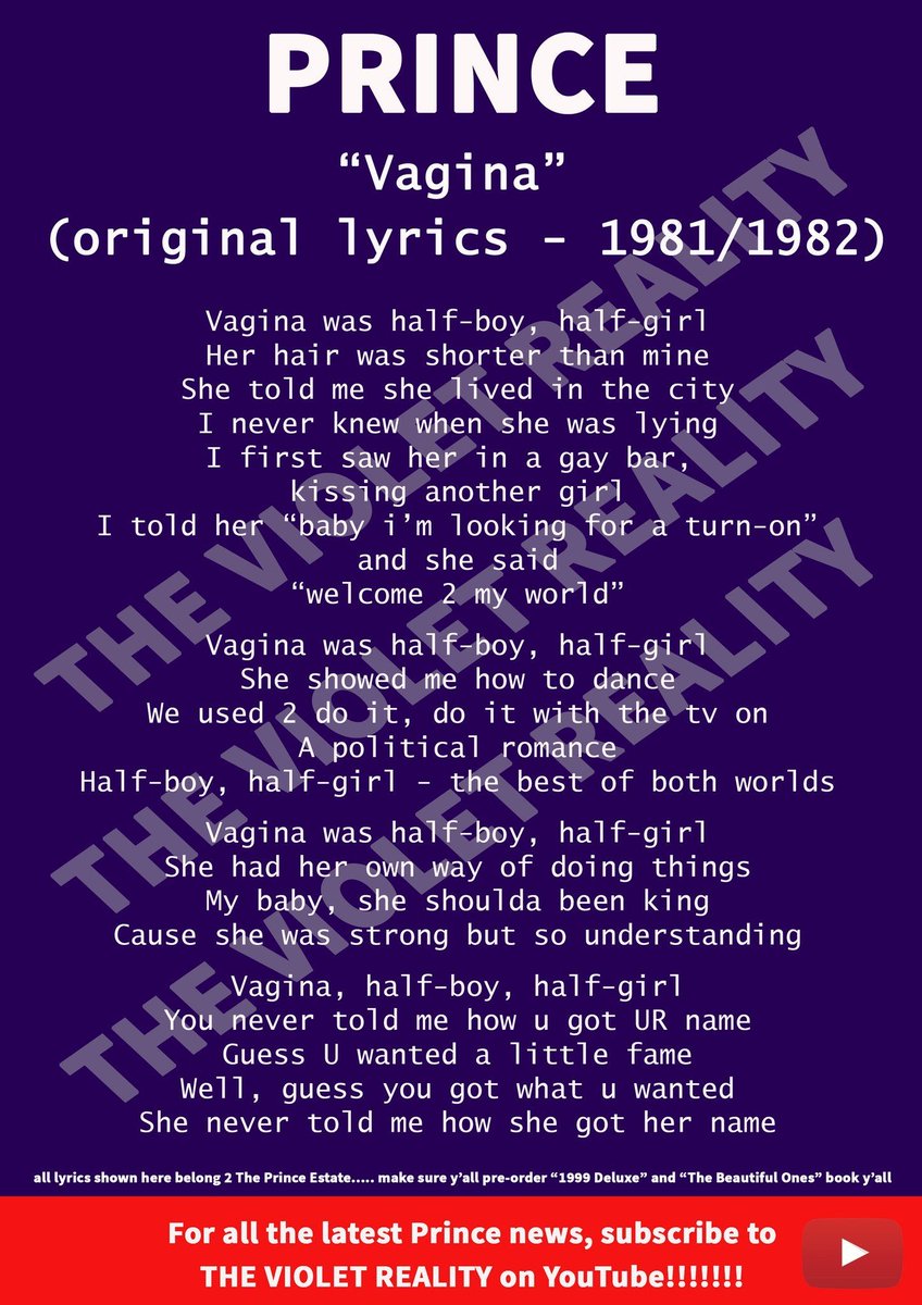 I would also suggest that P’s track “Vagina” recorded during the 1999 era & released recently for the first time on the 1999 Deluxe might be the earliest track about Camille.But P is not in the Camille character on that track.More on Camille in my Girlfriend thread soon.