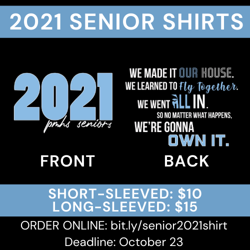 Seniors, order your shirts today! 
bit.ly/senior2021shirt