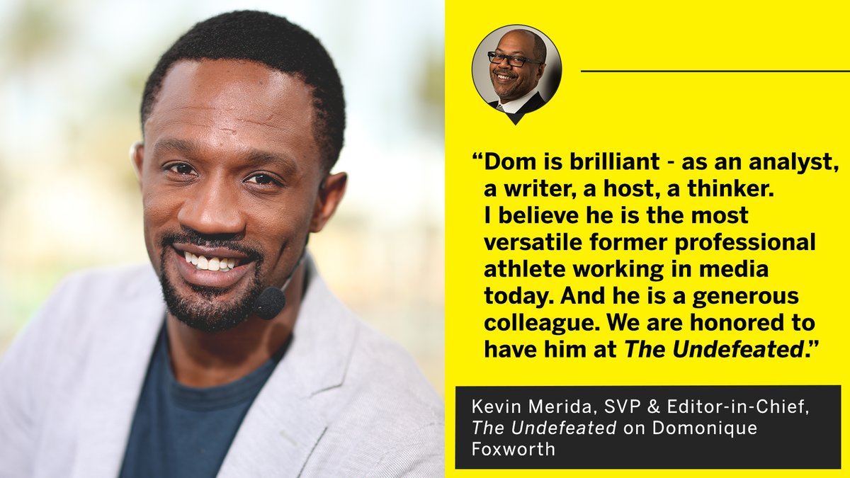 ESPNPR's tweet image. Writer &amp;amp; commentator @Foxworth24 signs a multi-year extension with @TheUndefeated

&quot;I am thrilled to be back with The Undefeated during this period when the intersection of race, culture and sports is as important as it has ever been.&quot;

More: bit.ly/3dc4GhG