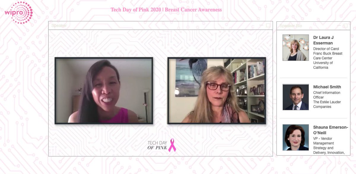 Wipro's tweet image. .@DrLauraEsserman at @Wipro &amp;amp; @elcompanies’ #TechInPink2020 panel: If you wear a mask, keep social distance &amp;amp; visit a clinic that follows safety measures, chances of getting COVID are low. The benefits of #BreastCancer screening &amp;amp; treatment outweigh the risk of #COVID19.