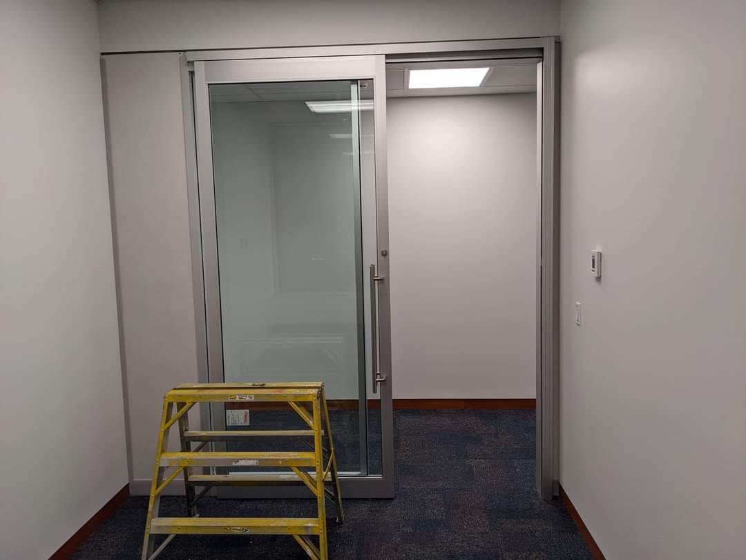 Putting the finishing touches on phase 1 of Law Courts renovations. Our crew had fun assembling and installing sliding aluminum doors.