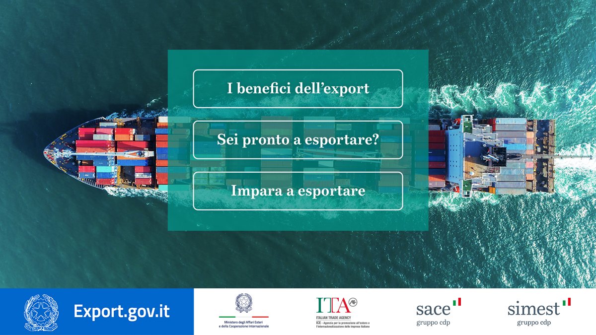 ItaliaenLaPlata's tweet photo. Esplora il nuovo portale #ExportGovIT |
Una guida per l’export in 7 passi!

Preparati ad esportare: conosci i benefici dell’#export? Scopri l'offerta formativa adatta alla tua realtà aziendale e previsti dal piano #PattoExport #Italiacheriparte

Per info📌 https://t.co/31DqIcBW7d https://t.co/ozTP4r2cZV