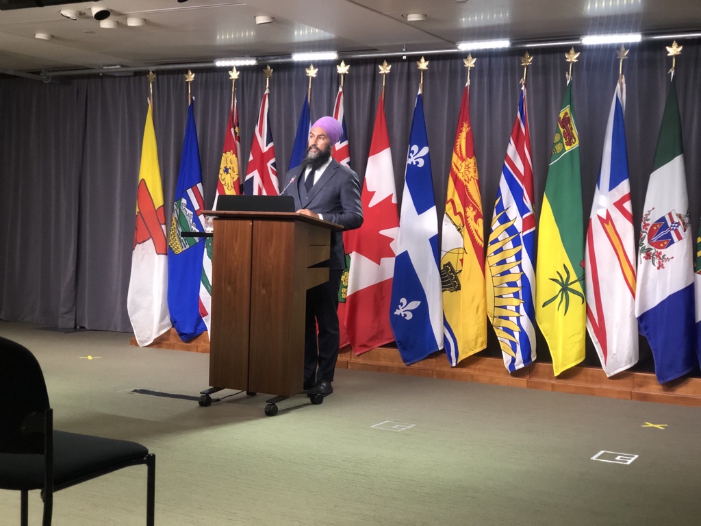 NDP Leader Jagmeet Singh is speaking on Parliament Hill right now about their new plan to tax big companies that have revived “excess profits” due to the pandemic. Singh offers no details on how his plan would work or the level at which these companies would be taxed  #cdnpoli