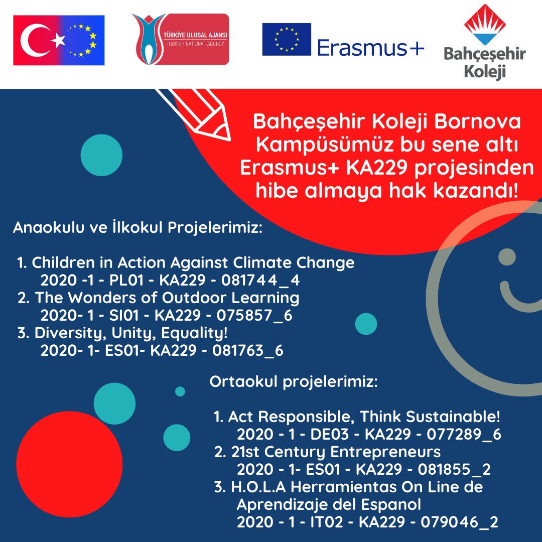 Erasmus+ KA229 'STEAMulation for Students' projemize ek olarak, bu sene yeni projelerle devam ediyoruz.
#erasmusplus #ulusalajans #bahcesehirkolejibornova #izmirbahcesehir