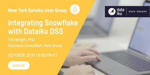 Join the new New York City <a href="/dataiku/">Dataiku</a> User Group on 11/15 @ 5:00pm EDT for a group meeting and discussion of #Snowflake data platform.  RSVPs can be found here:  
community.dataiku.com/t5/New-York-Us…