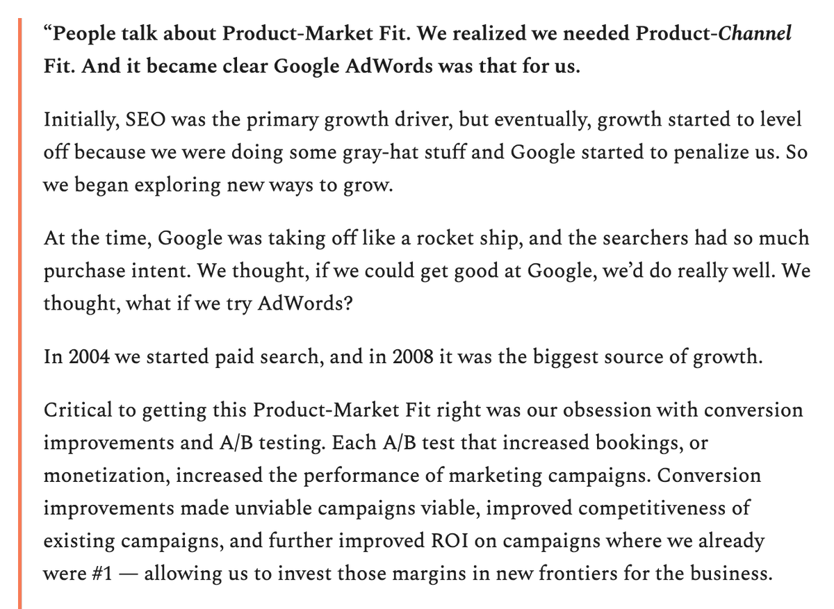 3/ They obsessed over Product-Channel Fit"People talk about Product-Market Fit. We realized we needed Product-Channel Fit. And it became clear Google AdWords was that for us."