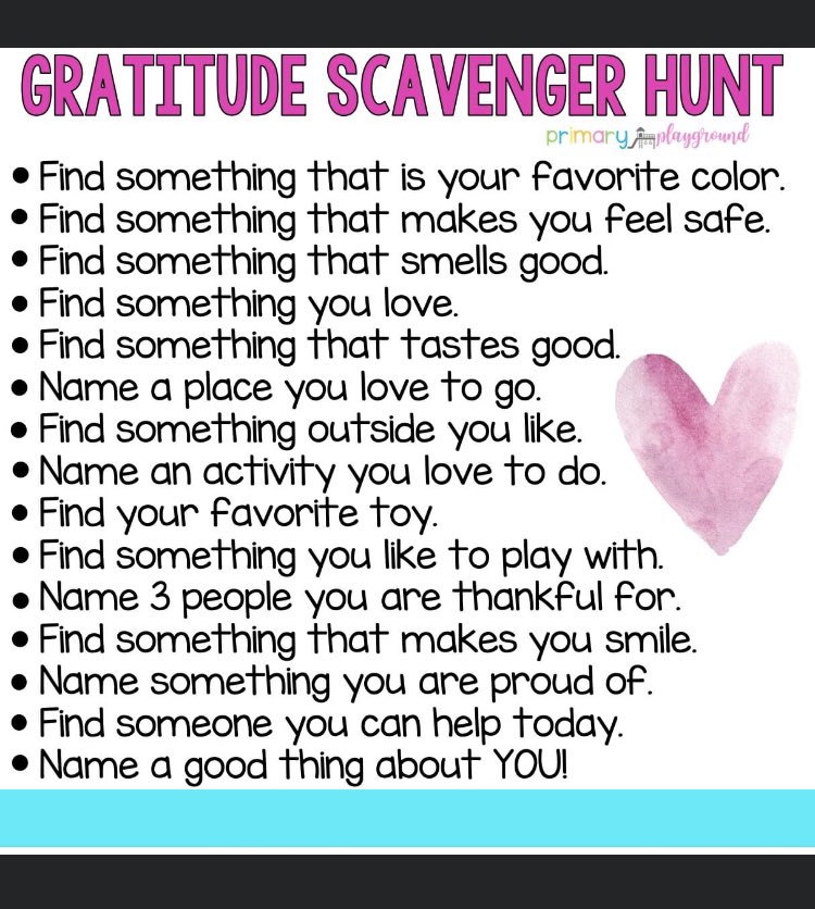 LauraRShepherd's tweet photo. We are loving the 31 Days of Gratitude Challenge. Thank you GBE PTA!  Here’s a scavenger hunt you can do with your family. https://t.co/m1n0AIcdXJ
