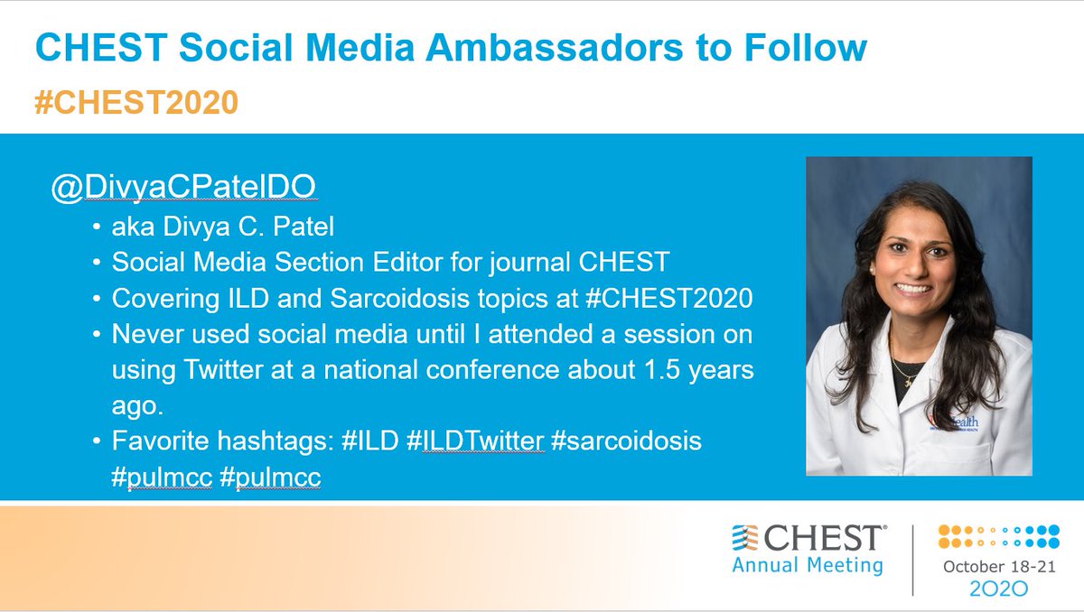 Excited to be social media ambassador for #CHEST2020. Lots of great sessions from the comfort of your home. Register at chestmeeting.chestnet.org/registration/
<a href="/accpchest/">CHEST</a> <a href="/ChrisCarrollMD/">Chris Carroll MD</a>