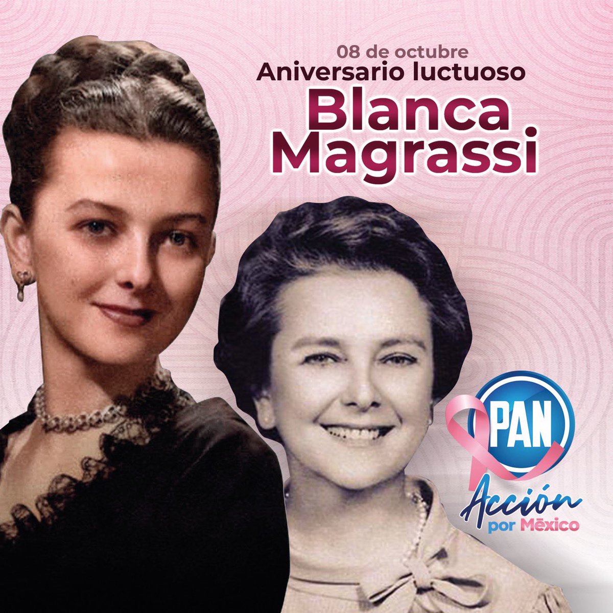 AccionNacional's tweet photo. Hoy recordamos a Blanca Magrassi en su 5to aniversario luctuoso, quien siempre luchó por la democracia y los derechos de las mujeres. Siempre recordaremos su amor y compromiso por México, y seguirá siendo motivo de inspiración para Acción Nacional. https://t.co/a8zUBaTE9o