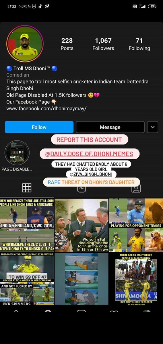 _TheDeverakonda's tweet photo. Make this account disabled in Instagram #reporttheaccdailydosedhonimemes talking a fucking bullshit in Instagram #msdforever #MSDhoni #msd4ever https://t.co/rPqBav0UUW