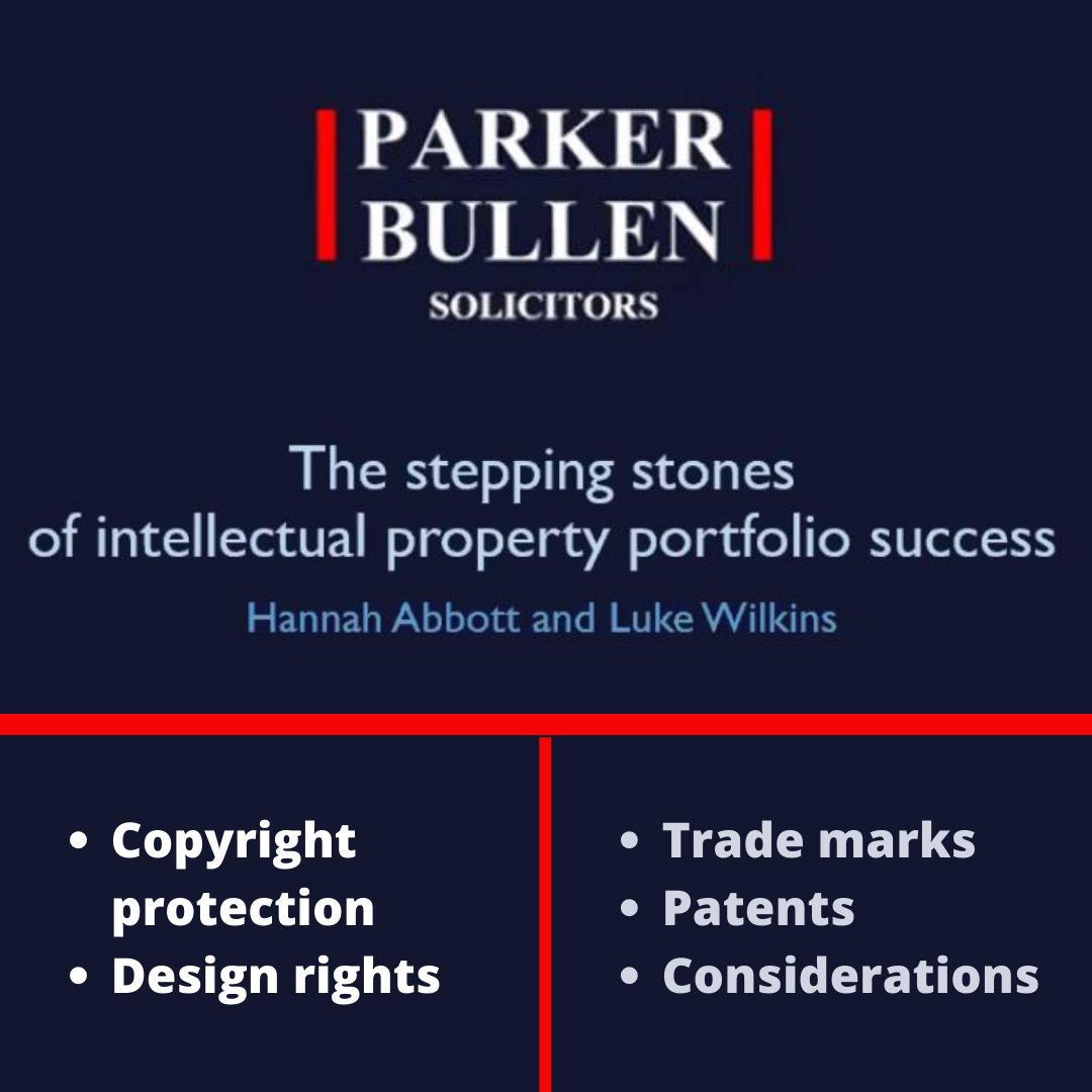 Thank you Hannah Abbott and Luke Wilkins from @ParkerBullen who hosted this webinar on Intellectual Property.

The presentation included #intellectualproperty definitions and practical considerations for businesses.

#ulaw #liveprospectus #ulawbristol #ulawsma #webinar