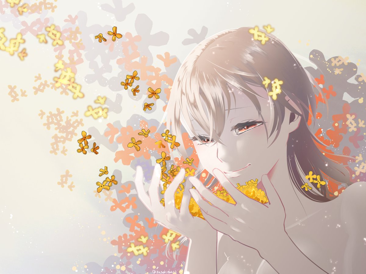 金木犀 いつもよりくすんだ色合いと 瞳の虹彩も線を外してボカした感じに 拾ワ ざせきのイラスト