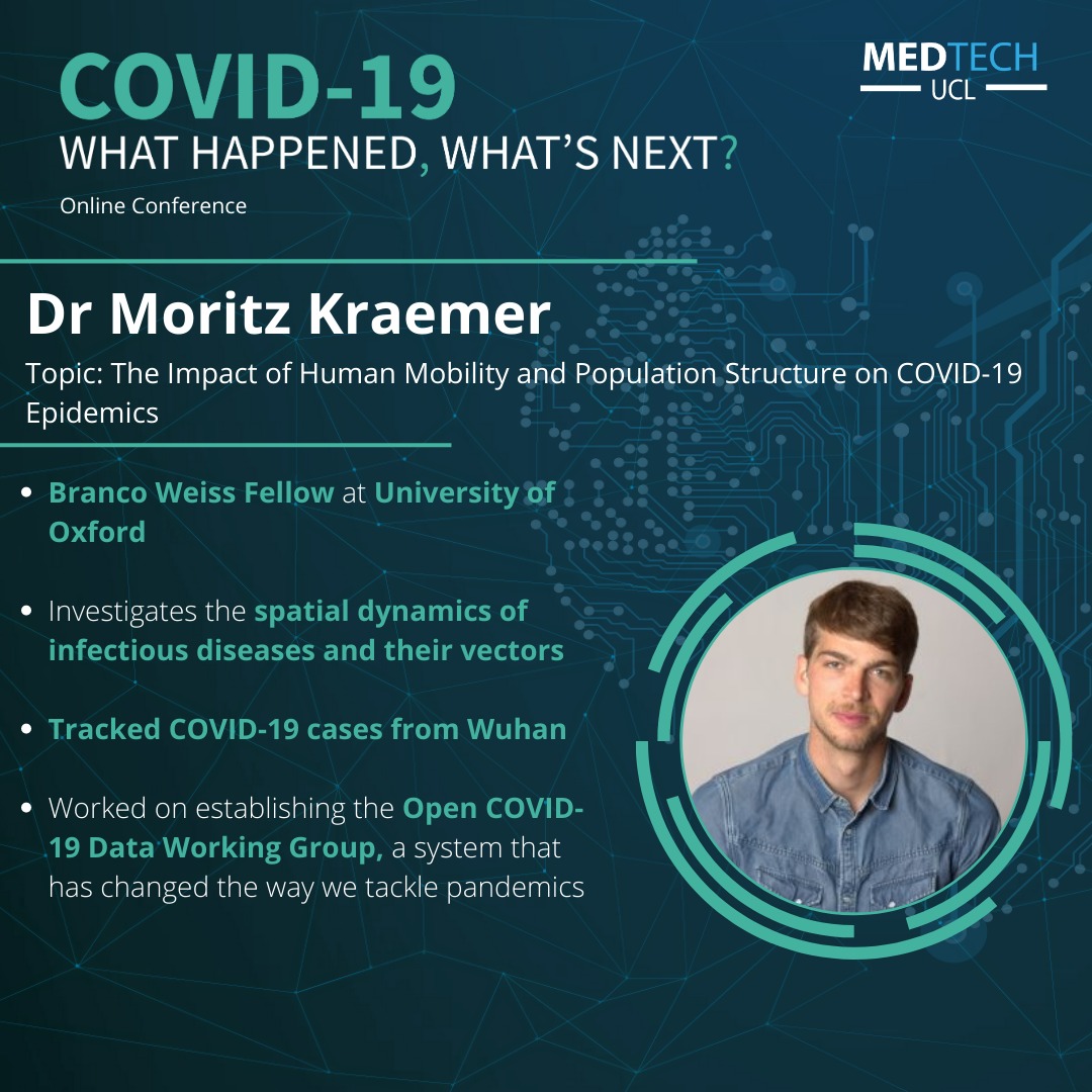 👉Here’s our next speaker! Dr. Moritz Kraemer is an epidemiologist at <a href="/UniofOxford/">University of Oxford</a>
 🔸Moritz has played a crucial part in tracking the COVID-19 virus around the world as well as establishing the Open COVID-19 Data Working Group to promote international collaboration!
