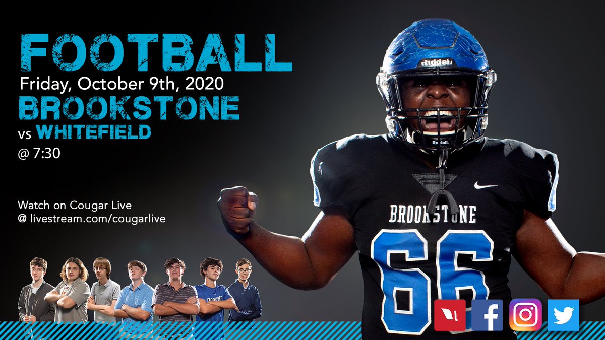 Watch tomorrow night’s football  game on Cougar Live at 7:30 pm against Whitefield! Please join us online to support the COUGS! #football #cougars #brookstone #cougarlive 🏈❗️ livestream.com/accounts/14416…