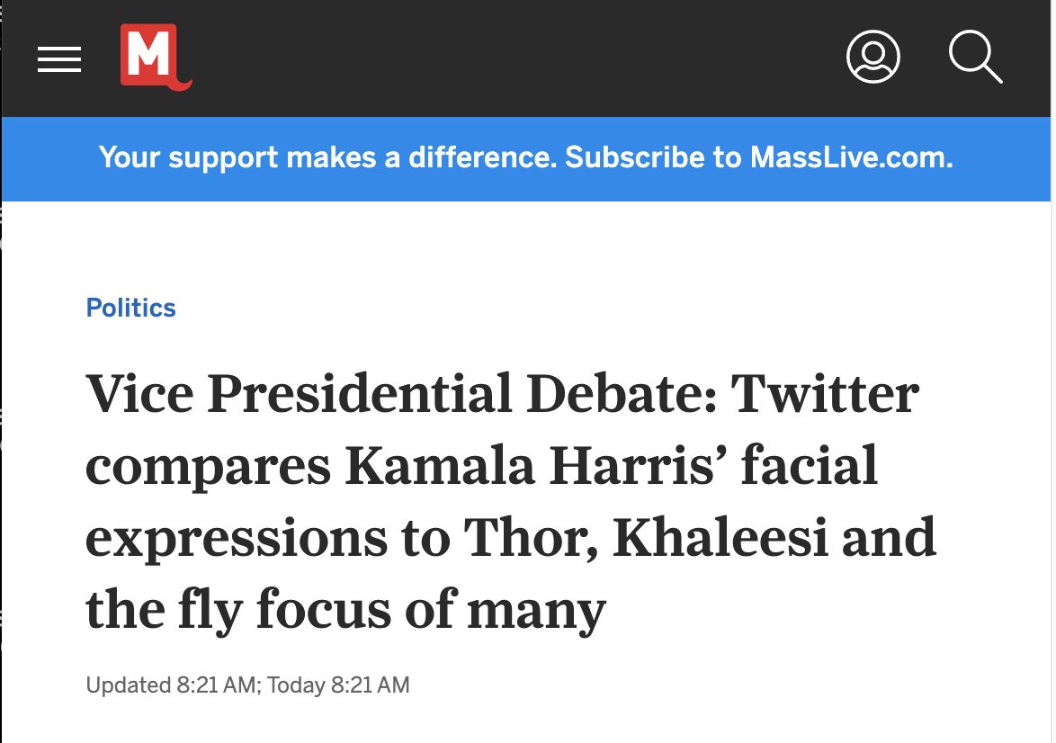 Outsized scrutiny on Sen. Harris' facial expressions from news outlets across the spectrum. If she were to not display any emotions, the commentary would have been that she's "dull, dispassionate"—where is this same "analysis" for VP Pence's appearance &amp; demeanor? #WeHaveHerBack