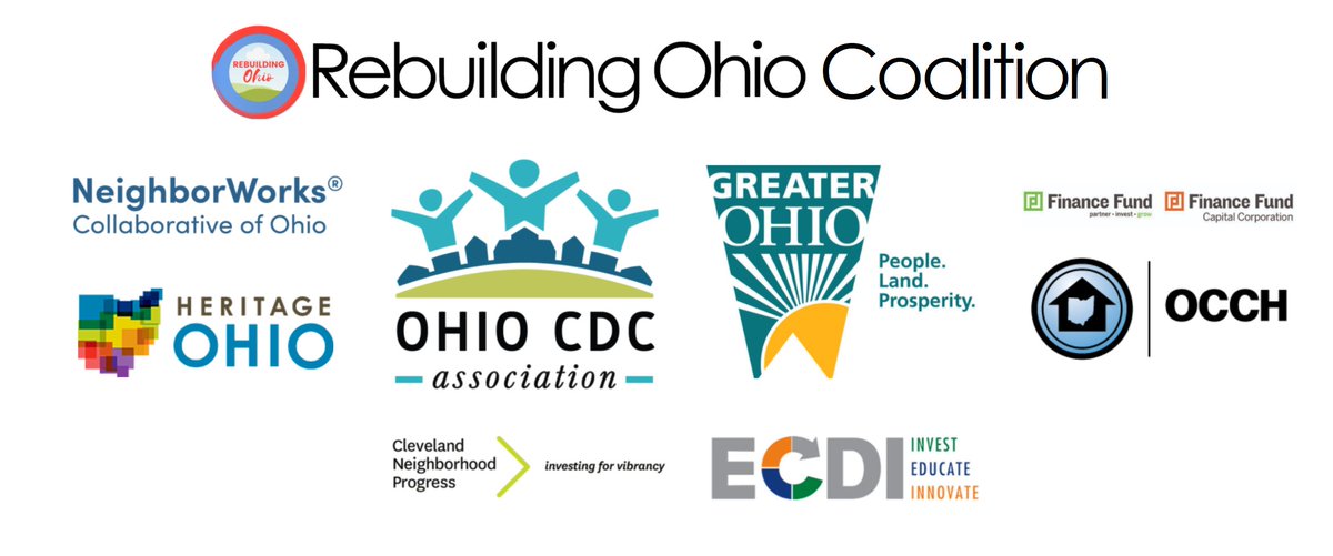 . @OhioRebuild is a coalition comprised of statewide organizations that focus investing in Ohio’s communities, including  @OhioCDC  @HeritageOhio  @CLEProgress  @GreaterOhio  @NeighborworksOH  @FinanceFund  @ECDIOH  @OCCHstrong https://rebuildingohio.org/who-we-are 