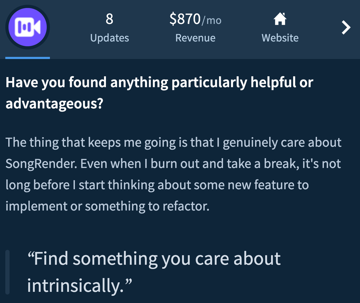 IndieHackers's tweet photo. It helps if you truly care about what you are building.

From @jlazaroff

https://t.co/QErcykdRCp https://t.co/TZbGbGWFuH