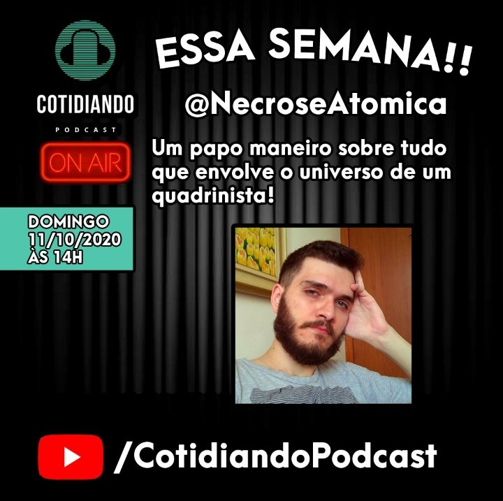 cotidiando_pod's tweet photo. Direto do interior de minas @necroseman vem trocar idéia com a gente sobre como é ser um quadrinista independente, falar sobre suas inspirações, processo criativo, projetos futuros e, logicamente, seu cotidiano. Domingão, não vai perder que é vacilo! https://t.co/wek0v9AAHl