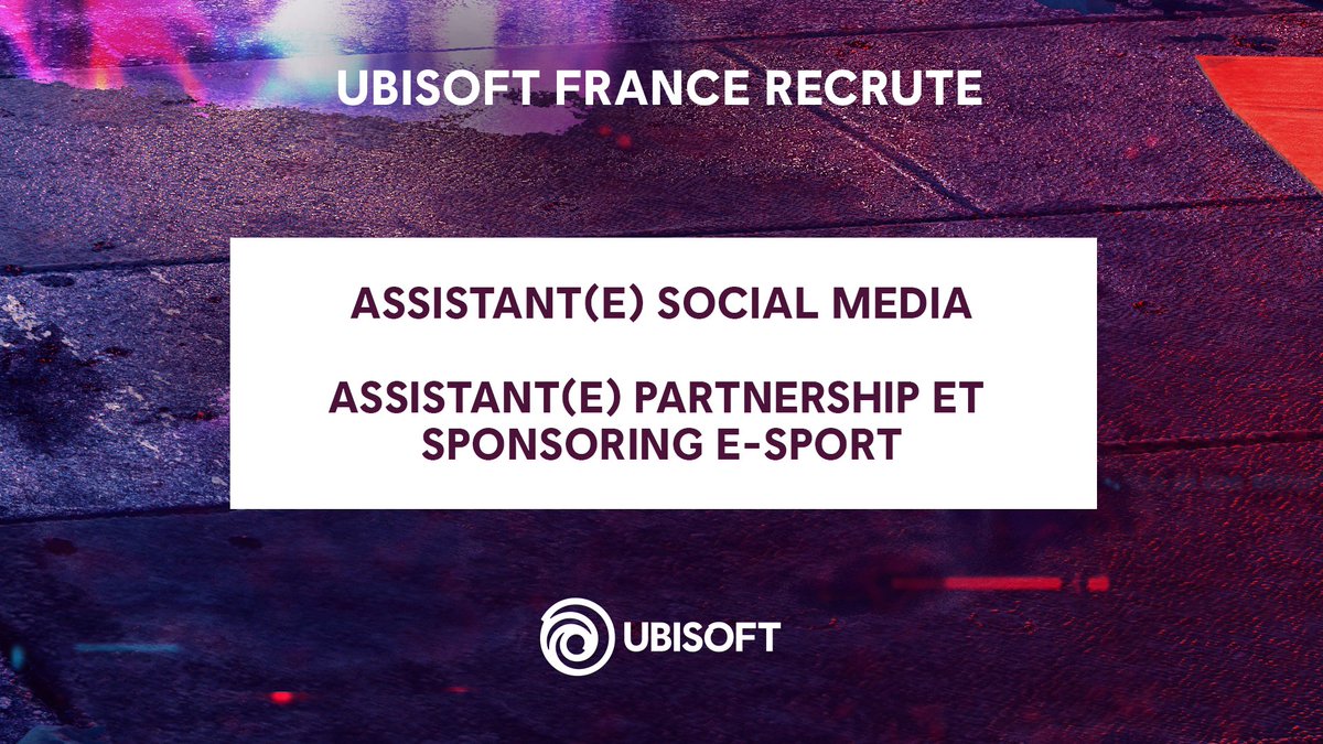 Bonjour à tous 👋

Une place est disponible dans notre équipe Ubisoft France avec @LlorensChloe  en tant que Social Média assistant ! 👌

📅 Dès janvier 2021, stage de 6 mois.

Passionné(e) de jeux vidéo et de Social Média ?
C'est par ici 👇

ubi.li/vi2A5