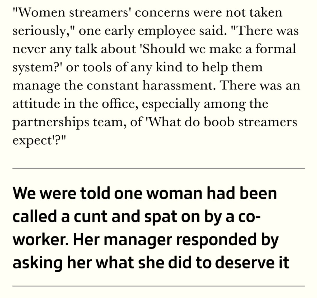 Damn  #Twitch, I'm not surprised with your male staff because of how streamers were already treated when dealing with harassment but it's still horrifying to see.I'm so sorry for the staff who had to endure this abuse by limp dick pieces of shit.