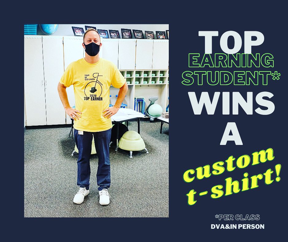 Hey Dragons! How’d you like this cool t-shirt?! Our amazing Mr. Fike is modeling our top earning student custom t-shirt. Keep those pledges rolling in!