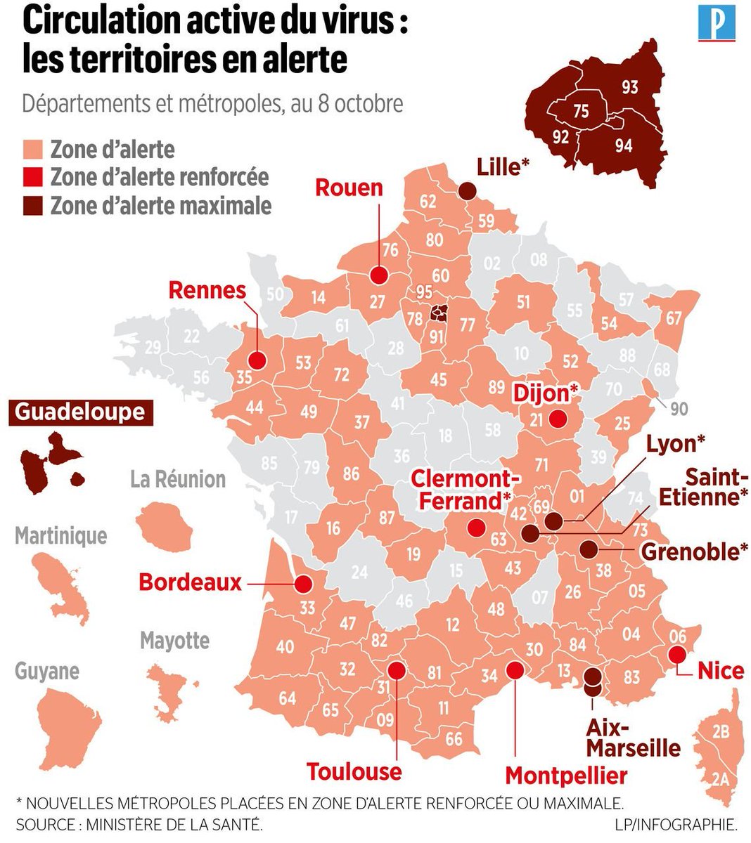 Nicolas Berrod (@nicolasberrod) on Twitter photo Quatre nouvelles métropoles (Lyon, Saint-Etienne, Grenoble, et Lille) passent en "alerte maximale". Toulouse et Montpellier pourraient suivre d'ici lundi.
Précision : les deux taux d'incidence sont pris en compte au niveau de la métropole.
👉 leparisien.fr/societe/covid-… <a href="/le_Parisien/">Le Parisien</a> Quatre nouvelles métropoles (Lyon, Saint-Etienne, Grenoble, et Lille) passent en "alerte maximale". Toulouse et Montpellier pourraient suivre d'ici lundi.
Précision : les deux taux d'incidence sont pris en compte au niveau de la métropole.
👉 leparisien.fr/societe/covid-… <a href="/le_Parisien/">Le Parisien</a>
