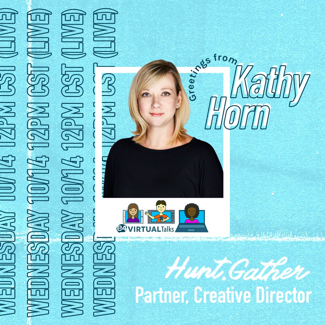 Join our third virtual talk of the fall! Kathy Horn, Co-founder &amp; Creative Director of Hunt, Gather will be joining us. She's worked in shops big and small, on accounts b2c and b2b, working her way up from copywriter to creative director.  

RSVP now.

zcu.io/DidS