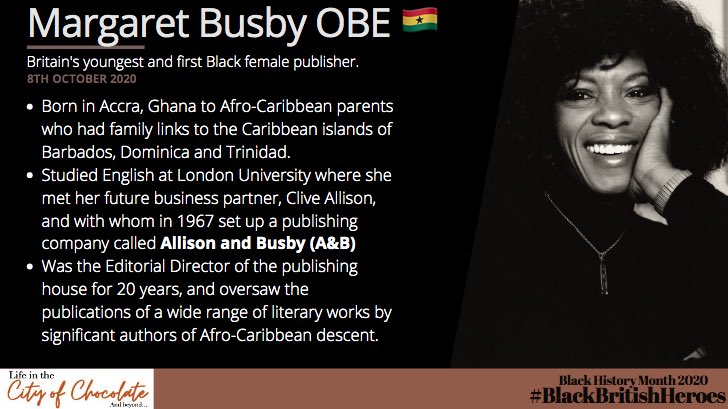 Day Eight of Black History Month Here’s a few facts about our next Black British Hero: Margaret Busby OBE  #BlackHistoryMonthUK    #BHM    #BlackBritishHeroes  #BlackHistoryMonth  