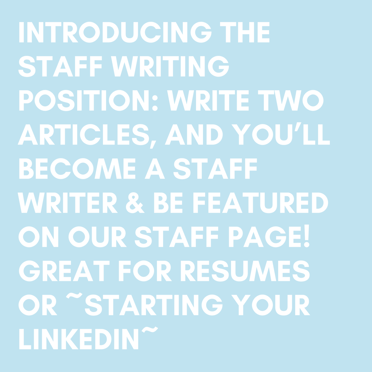 imprinttweets's tweet photo. We have a new opportunity for our writers: staff writing! We’ll put your name on our website, and you can put staff writer on your resumé. To qualify, all you have to do is write 2 articles, and, to keep the job, just write 6 articles/year. 

#studentjournalism #genz #staffwriter https://t.co/mh5S1UEckt
