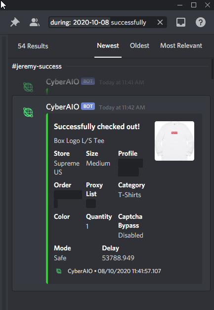 JeremyLi2's tweet photo. Thank you so much @Cybersole @cyberaiosuccess 

Won raffle and then hit a clip. Discord was rate limited, so hit more than this.

@GoatProxies 
@uwufnf 
@AMNotify https://t.co/kjXVEmdXGA