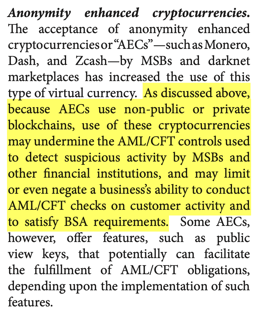 5/ I think this is just plain wrong. There is nothing about anonymous cryptocurrency that would prevent an MSB from fully meeting its BSA obligations. Indeed FinCEN has said as much.