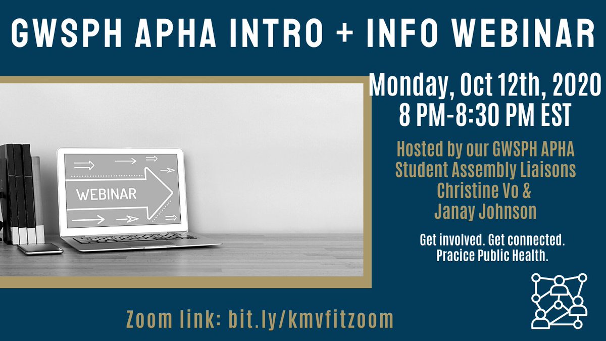 APHA Milken Institute School of Public Health GWU (@aphagwu) on Twitter photo Join us Monday 10/12 @ 8pm EST to learn more about the APHA Student Assembly at GW! Zoom link: bit.ly/kmvfitzoom
<a href="/GWtweets/">GW University</a>
<a href="/APHAStudents/">APHAStudentAssembly</a>
#publichealth Join us Monday 10/12 @ 8pm EST to learn more about the APHA Student Assembly at GW! Zoom link: bit.ly/kmvfitzoom
<a href="/GWtweets/">GW University</a>
<a href="/APHAStudents/">APHAStudentAssembly</a>
#publichealth