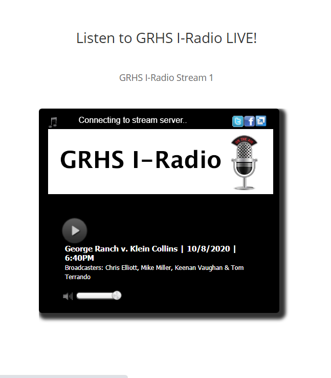 GRHSIRadio's tweet photo. Join @JChrisPXP, @Millertime_GRHS, student broadcaster @KeenanVaughan4 and me for LIVE @GRHS_Football beginning at 640 pm on @GRHSIRadio.  Listen on any device at https://t.co/7JWdhy86g1.  @WeAreGRHS @GRHSABC https://t.co/58QsvdTqza