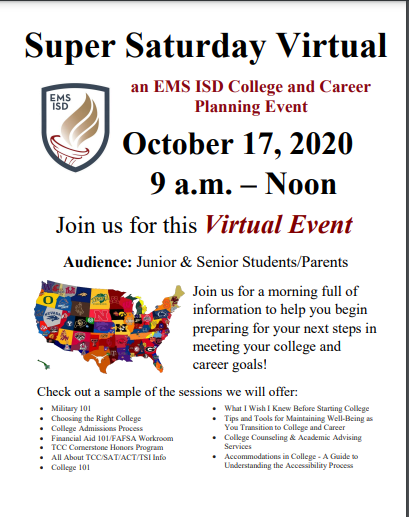 Saginaw High School (@saginawhstx) on Twitter photo Getting ready to plan for college? Join us at Super Saturday! @rrclass2021 <a href="/roughrideravid/">SHS AVID</a> <a href="/RSRFOOTBALL/">SHS_FOOTBALL</a> <a href="/saginawhs_StuCo/">Rough Rider StuCo</a> <a href="/RoughRiderChoir/">Saginaw HS Choir</a> <a href="/SpiritofSaginaw/">SpiritofSaginawBand</a> <a href="/SStarsteppers/">Saginaw Starsteppers</a> <a href="/SHSCounselorsTX/">SHS Counselors</a> @SHS___Wrestling <a href="/SaginawRRVB/">RoughRider VBall</a> Getting ready to plan for college? Join us at Super Saturday! @rrclass2021 <a href="/roughrideravid/">SHS AVID</a> <a href="/RSRFOOTBALL/">SHS_FOOTBALL</a> <a href="/saginawhs_StuCo/">Rough Rider StuCo</a> <a href="/RoughRiderChoir/">Saginaw HS Choir</a> <a href="/SpiritofSaginaw/">SpiritofSaginawBand</a> <a href="/SStarsteppers/">Saginaw Starsteppers</a> <a href="/SHSCounselorsTX/">SHS Counselors</a> @SHS___Wrestling <a href="/SaginawRRVB/">RoughRider VBall</a>