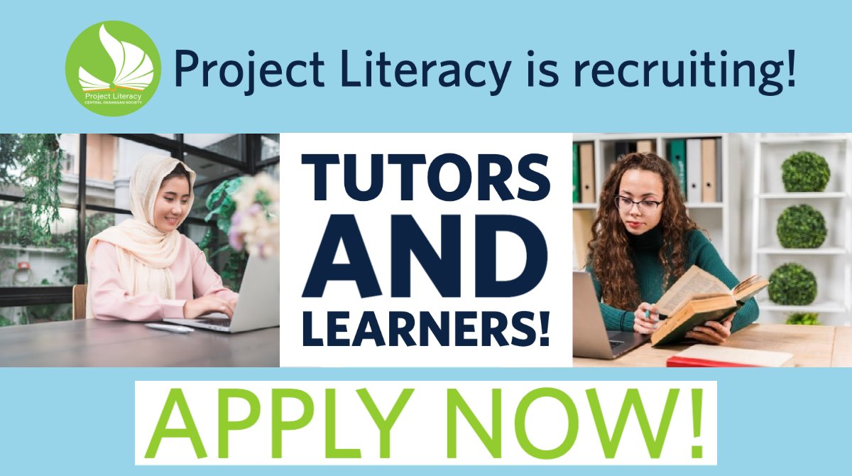 UBCOLibrary's tweet photo. Project Literacy supports students helping students! You can volunteer as an online tutor or sign up for free online tutoring. Email Katia@projectliteracy.ca by October 15 to learn more. 

#UBCOStudents  @ProLitCOS https://t.co/Z9SqHX4NWB