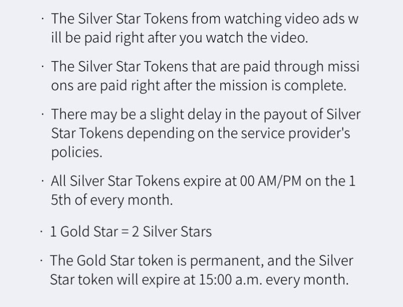 [Starplay]-Voting goes towards ‘The Show’-Watch 5 ads per hour to earn Silver Tokens (10 per ad)-10 Silver Tokens = 1 Ticket-Star Tokens expire so change them to tickets (they don’t expire)- Tickets are required for live voting