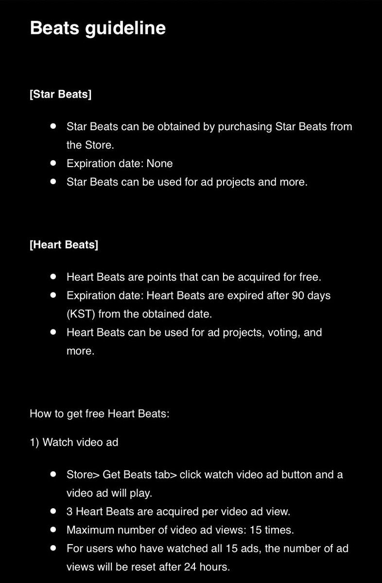 [Mubeat]-Earn 3 Heart Beats every time you watch an ad, you can watch up to 15 ads per day-Creat multiple accounts to increase the amount of Heart Beats you collect -Due to the updated policy, use a VPN if it does not let you watch ads-more info below