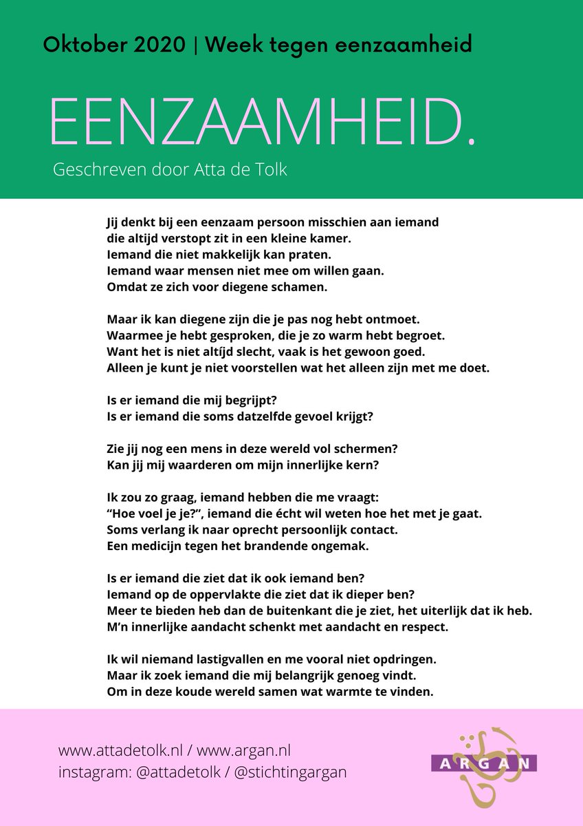 Het is de 'Week tegen eenzaamheid' en daarom vragen wij extra aandacht voor eenzaamheid onder jongeren. Gisteren organiseerden wij een webinar (550 professionals keken mee!) i.s.m. met <a href="/SociaalWerkNL/">Sociaal Werk Nederland</a>, @HetNJi, <a href="/Movisie/">Movisie</a>, <a href="/JOINUSstichting/">Join us</a>. En <a href="/AttadeTolk/">Atta de Tolk</a> schreef dit mooie stuk!