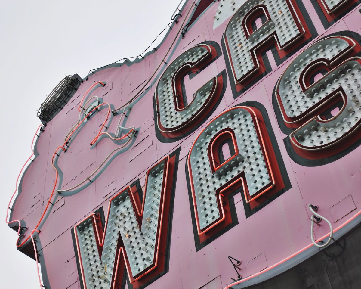 Over the years with the iconic Elephant Car Wash sign, Seattle.