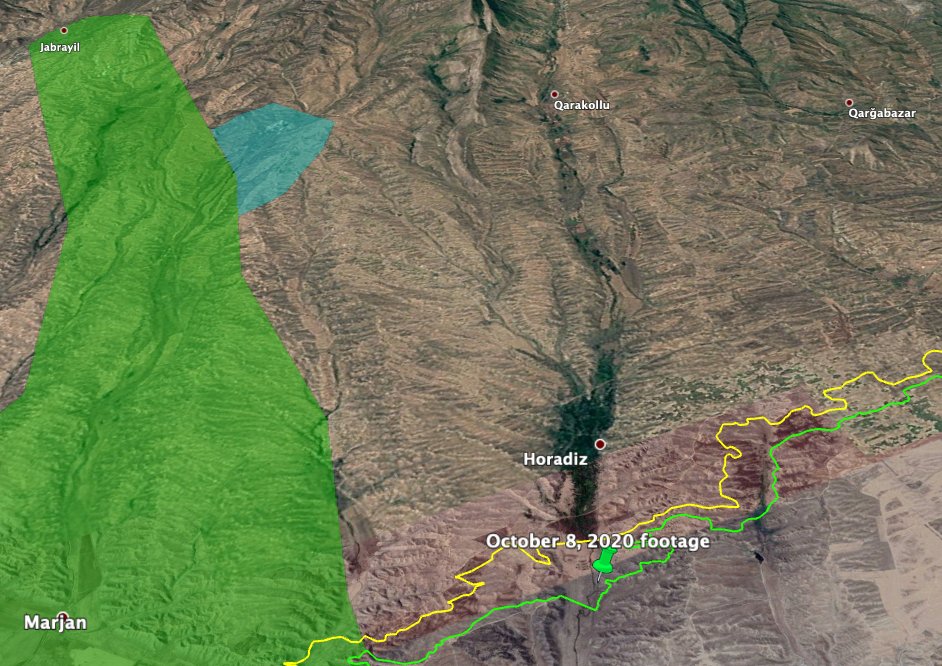 Azerbaijanis claiming the seizure of Horadiz, and show a bunch of captured armor, but the only shot I was able to geolocate was between the original frontlines. Don't think they've advanced very far up the valley 