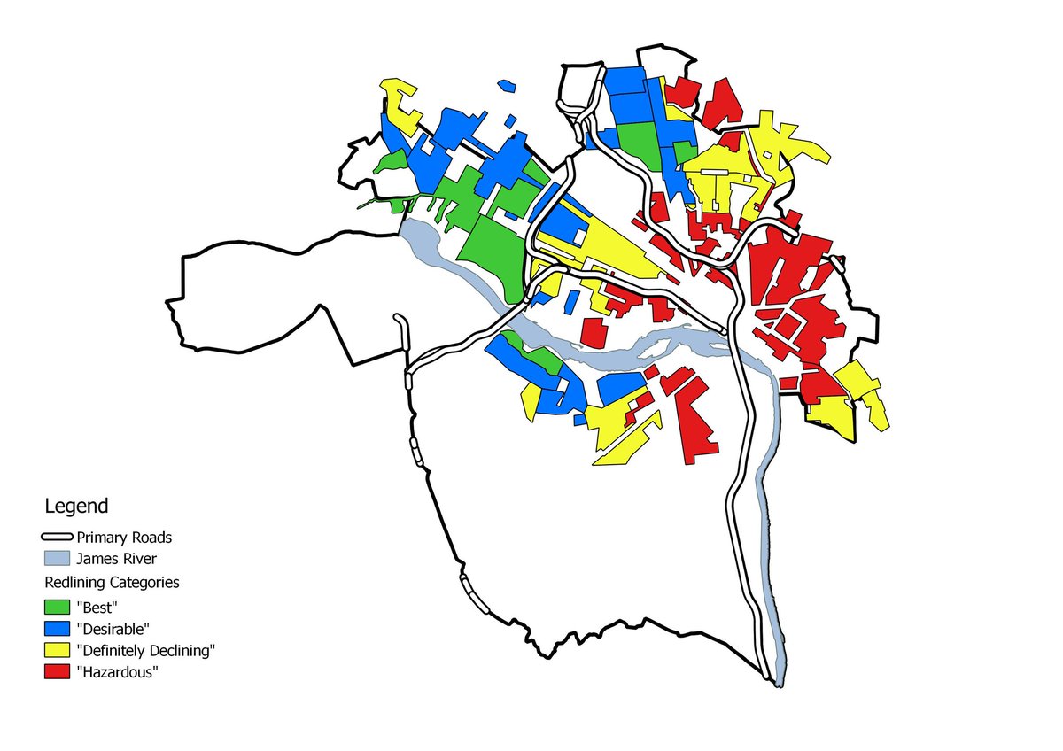 evictions are happening. They are primarily in Black neighborhoods. Race is more predictive of eviction rates than income. Here is a map of eviction rates in Richmond which devastatingly mirror the redlining map of the city. [3/x]