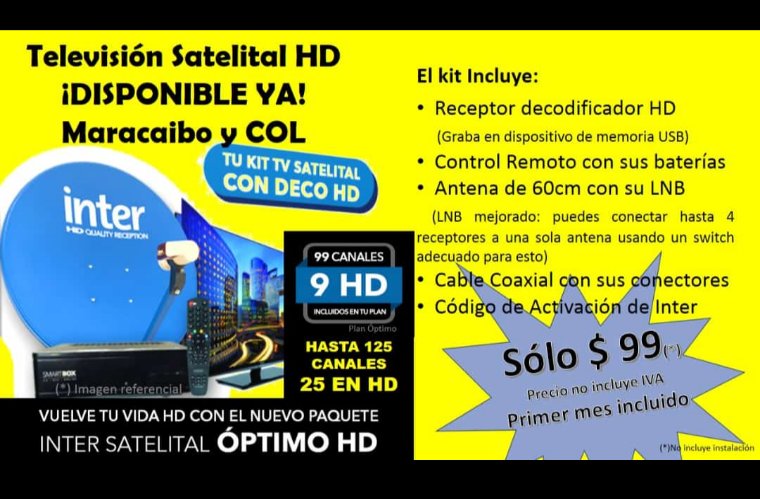 Kit Inter Hd Tv Satelital Decodificador, Antena Y Control
