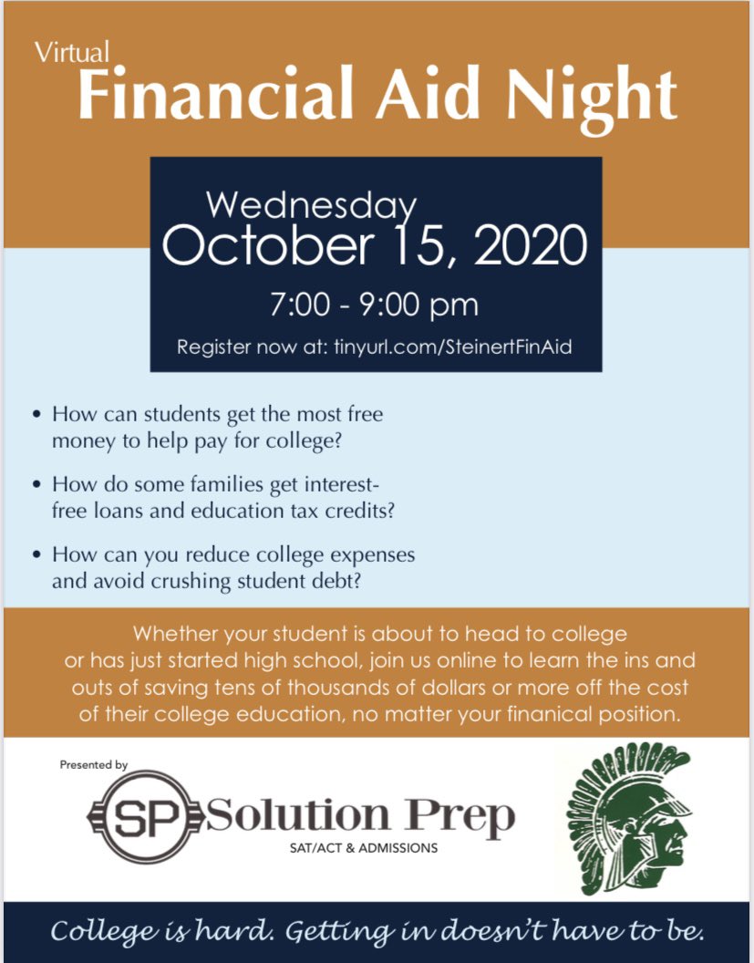 2020 Virtual Financial Aid Night
@VPBRAZILSHS <a href="/PrincipalWebber/">Nate Webber</a> <a href="/HTSD_Steinert/">Steinert Hamilton High School East</a>
