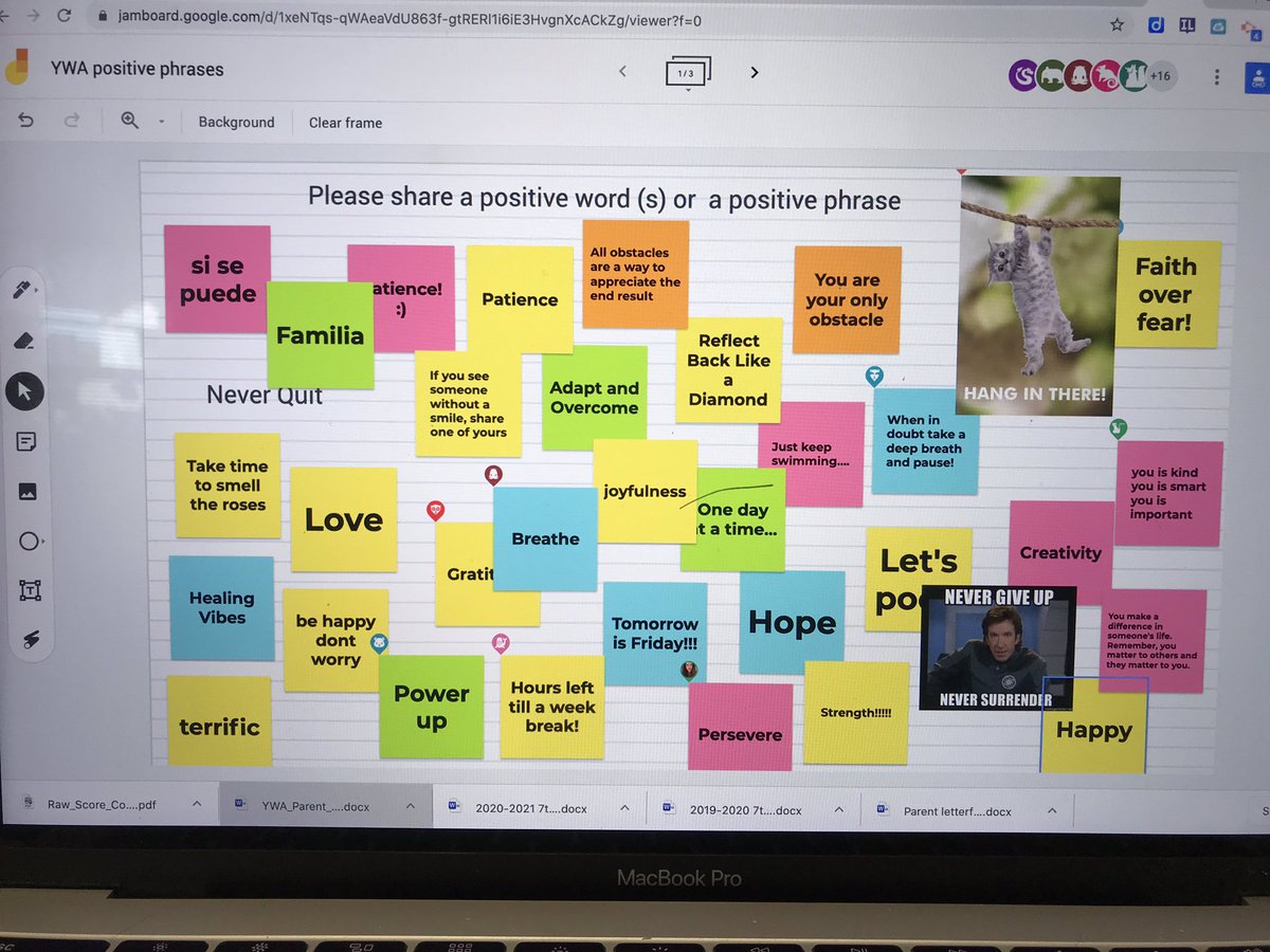 Before a little break <a href="/YWSteamPrepNT/">Young Women's STEAM Prep Academy</a> sharing positive words during SEL ritual in faculty meeting using <a href="/JamboardM/">JamboardMaster</a>