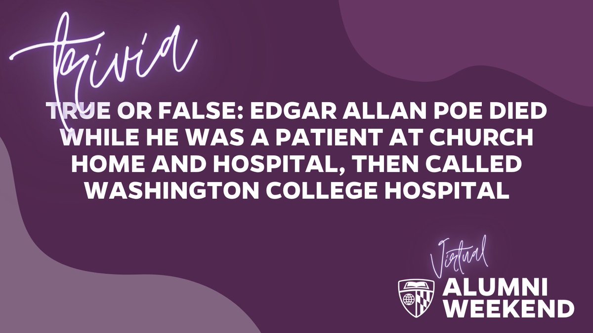 JHUNursing's tweet photo. #HopkinsNurseTrivia
ANSWER: Edgar Allen Poe was the famous patient who died at Church Home and Hospital https://t.co/p1O29FKHht