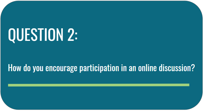 SPEAQesl's tweet photo. Q2: How do you encourage participation in an online discussion? #SPEAQesl #ESLedchat https://t.co/1qQS3ZVUtL