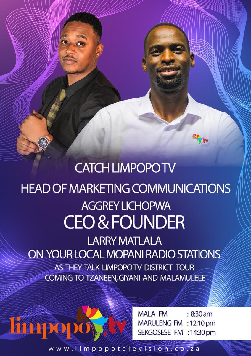 Mopani catch Limpopo TV on your radio stations today as we discuss the #LimTVTour coming your way and find out exactly where and how to spot the team. Limpopo TV we bringing the TV to YOU! #LimpopoTV Welcome Home🎥😊