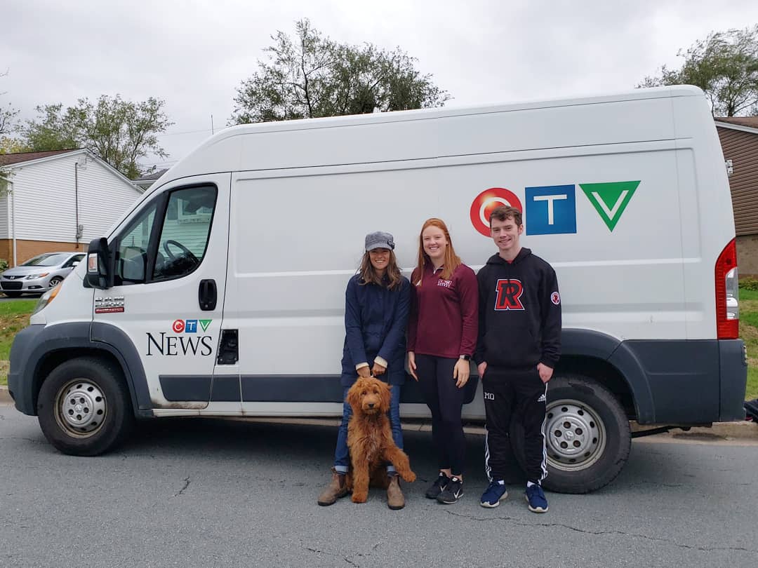 AUS_SUA's tweet photo. On location today filming something new with our premier partner @SUBWAYCanada &amp; @CTVAtlantic. Big thanks to @UNBAthletics' Matt Quigley ⚽, @SMUHuskies' @siobirch4 🏒 and, of course, superstars Doug &amp; Jelly!🐶 https://t.co/CWfaDbWhAr