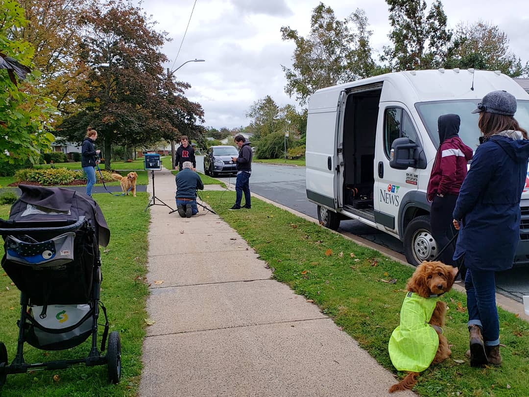 AUS_SUA's tweet photo. On location today filming something new with our premier partner @SUBWAYCanada &amp; @CTVAtlantic. Big thanks to @UNBAthletics' Matt Quigley ⚽, @SMUHuskies' @siobirch4 🏒 and, of course, superstars Doug &amp; Jelly!🐶 https://t.co/CWfaDbWhAr